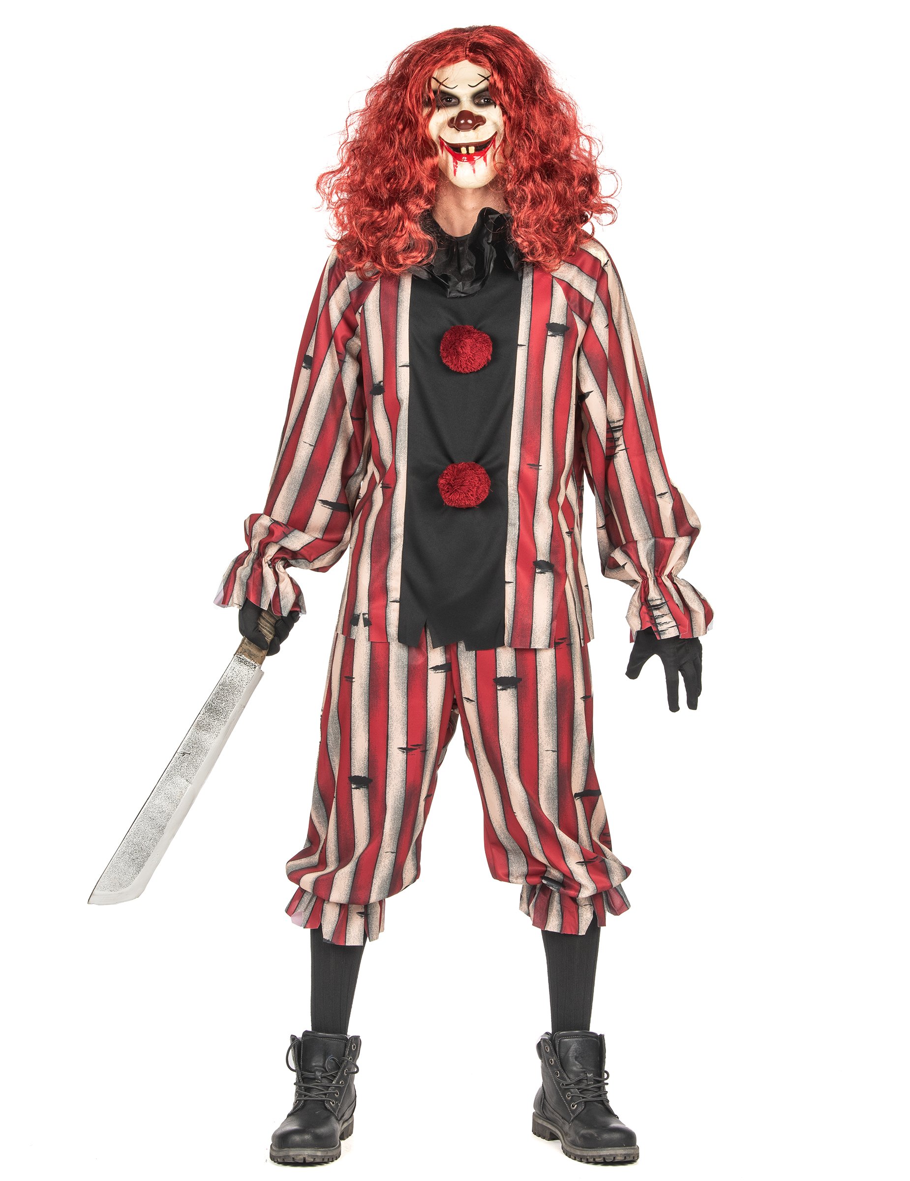 Dämonisches Clown-Kostüm für Herren Halloween-Kostüm rot-grau von KARNEVAL-MEGASTORE