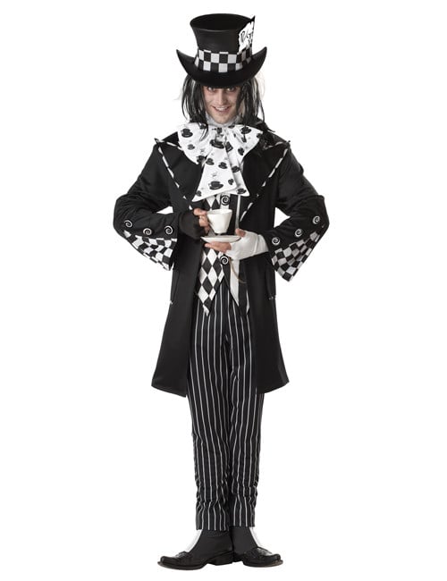 Dunkler Clown Halloweenkostüm Hutmacher schwarz-weiss von KARNEVAL-MEGASTORE