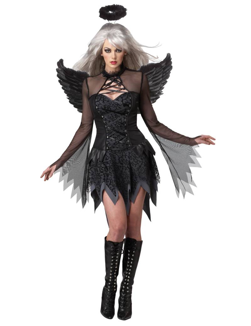 Fallen Angel Halloween Damenkostüm Engel schwarz von KARNEVAL-MEGASTORE