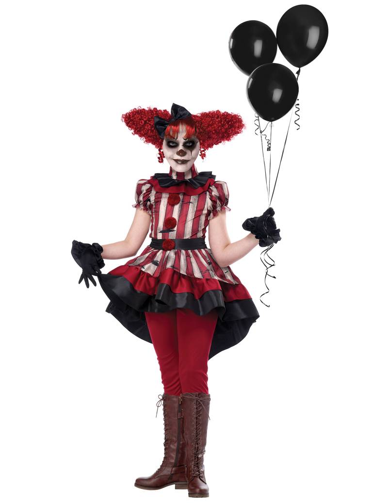 Killerclown-Kostüm für Mädchen Halloweenkostüm beige-rot von KARNEVAL-MEGASTORE