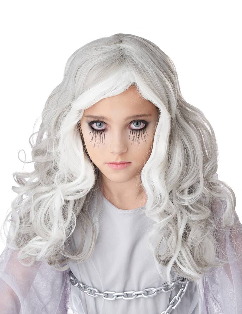 Schaurige Geister-Perücke für Kinder Halloween weiss-grau von KARNEVAL-MEGASTORE