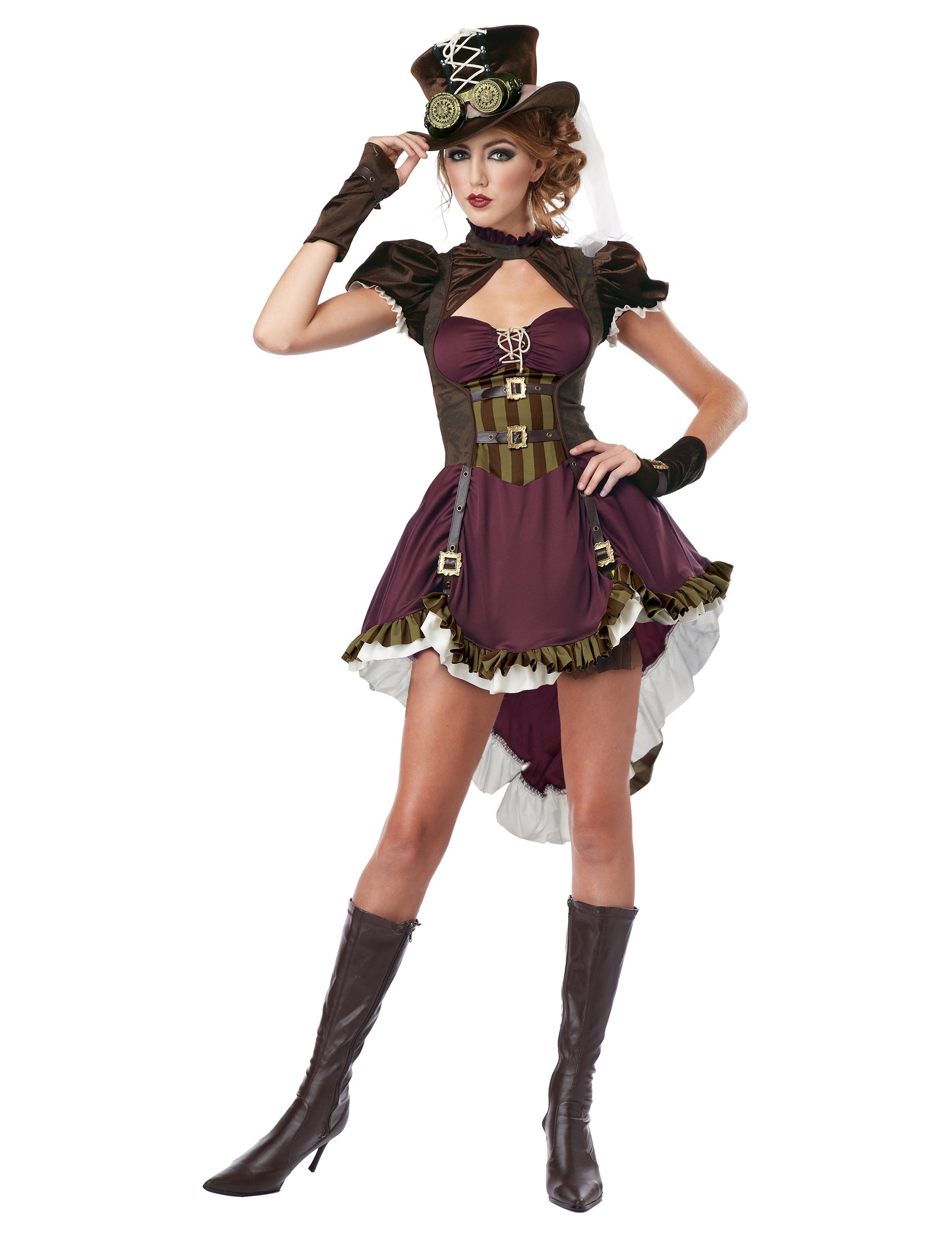 Steampunk Lady Damenkostüm rot-braun-gold von KARNEVAL-MEGASTORE