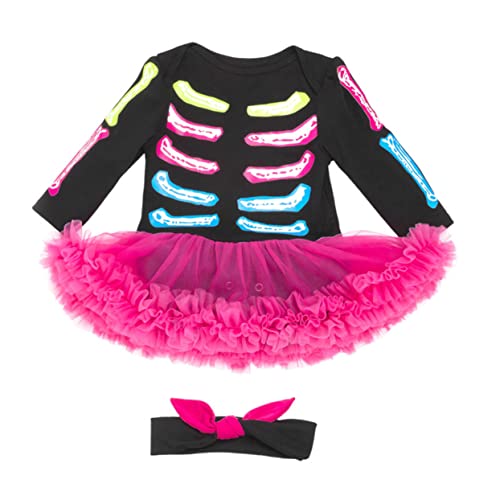 CALLARON 1 Satz Festival-Skelett-Kleid halloween costume halloween kostüme Halloween- -Mädchen-Spielanzug Halloween- -Outfits langärmliges schwarzes Kleid schwarzer Rock Babyrock von CALLARON