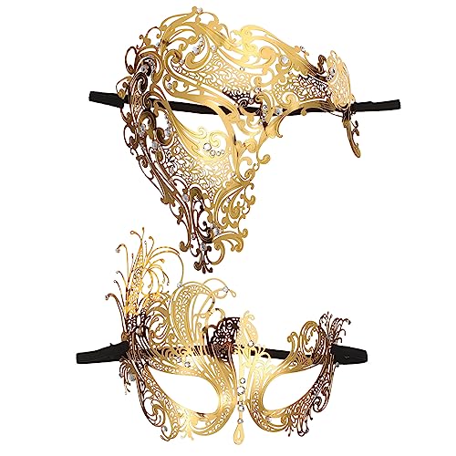 CALLARON 2St Diamantmaske aus Metall Maskerade-Gesichtsabdeckung Maskerade Masken Maskengesicht halloween masken halloweenmaske Golddekor multifunktionale Partymaske dekorative Maskenstütze von CALLARON