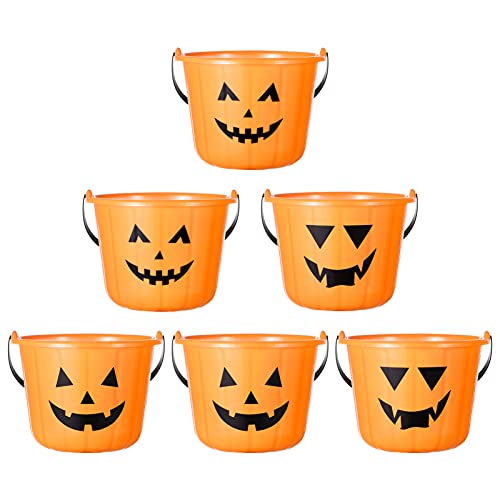 CALLARON 6 Stück Kürbis-Trick Für Halloween Süßes Oder Saures Eimer Mit Griff 19 X 19 X 26 cm Kürbis-Süßigkeitenhalter Tragbarer Halloween-Süßigkeitenkorb Halloween-Partyzubehör von CALLARON