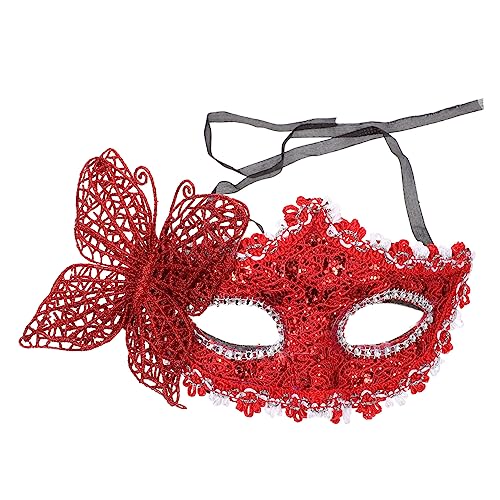 CALLARON Halbgesichtsmaske Schmetterling halloween masken halloweenmaske facecup Requisiten für Frauenmasken Maskerademaske für Mädchen Meduse Masken dekor Party Maskerade Maske Spitze rot von CALLARON