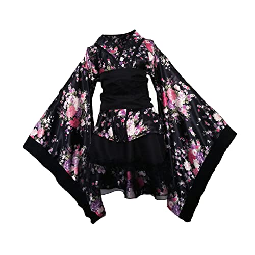 CALLARON Kawaii Kleidung Japanisch Cosplay Kimono-kleid Piratenkostü Für Damen Schwarzes Kleid Damen Anime Kleidung Japanisches Kleid Kimono-outfit Maid Dress Geisha Fräulein ädchen von CALLARON