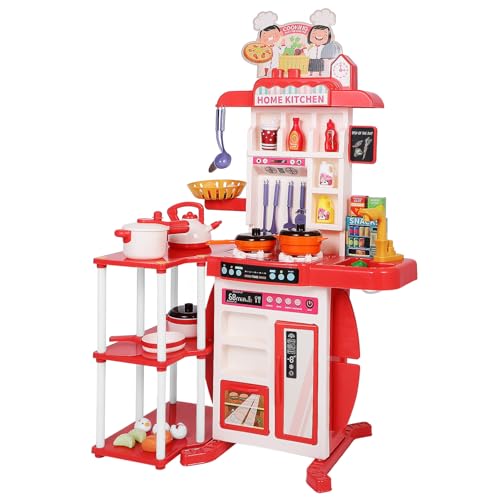 CALLARON Küchenspielzeugset 36. 35X23. 58X13. 76-Zoll-Spielküche Lustiges Geschirr Kochspielzeug Küchenspielset Zubehör Weihnachtsküchenspielzeug (Rotes Set Mit 73 Stück) von CALLARON