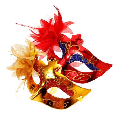 CALLARON Maskerade-Masken 2 Stück Venezianische Halbgesichts-Blumenmasken Kunststoff-Kostüm-Masken Halloween-Cosplay-Masken-Requisite Karneval-Masken Ball-Hochzeitsparty-Masken von CALLARON