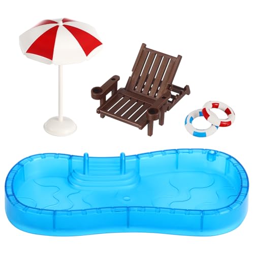 CALLARON Miniature Beach Set Mit 5 Puppenhauspool Mit Regenschirm Und Stühlen Simulation Beach Miniature Dollhouse Dekoration Für DIY Miniatures & Realistic Beach Szene Display von CALLARON