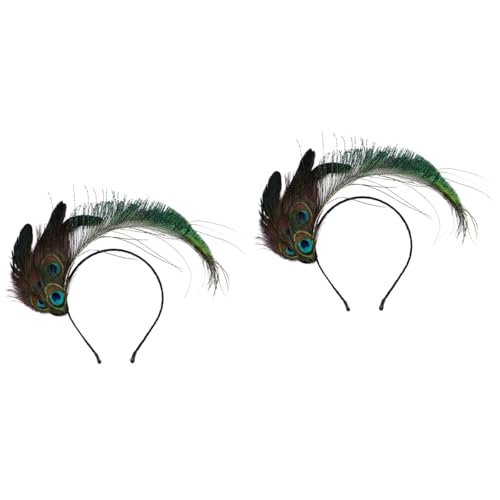 CALLARON Pfau Haarband Für Damen Haarschmuck Pfau Damen Pfauenfeder-Kopfschmuck 2Er-Set Pfau Haarschmuck Karnevalsfeder-Haarband Maskeradekostüm Haarreif Für Halloween Hochzeit von CALLARON