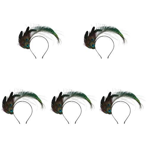 CALLARON Pfau Haarband für Damen Haarschmuck Pfau Damen Pfauenfeder-Kopfschmuck 5Er-Set Pfau Haarschmuck Karnevalsfeder-Haarband Maskeradekostüm Haarreif für Halloween Hochzeit von CALLARON