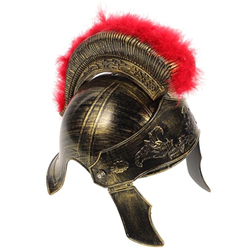 CALLARON Römischer Helm Für Erwachsene Mit Rotem Kunstfederbusch Griechischer Gladiator-Kostümhelm Trojanischer Legionshelm Spartan-Krieger-Kopfbedeckung Kostümzubehör Golden von CALLARON