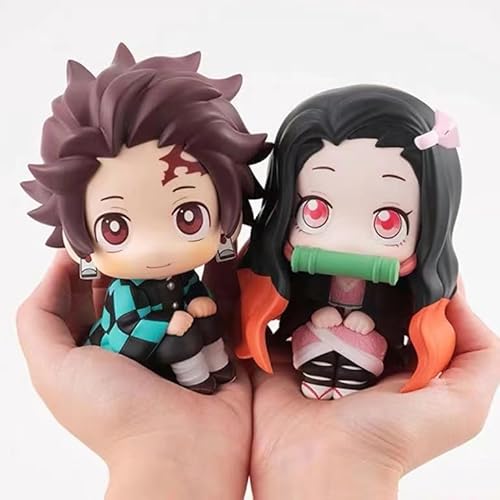 CALLOVE Anime Demon Slayer Figure Cute Version 9cm, Kamado Tanjirou/Nezuko Look-Up Figure 360° Rotated Head PVC Collectible Toys for Fans (Tanjirou & Nezuko) von CALLOVE