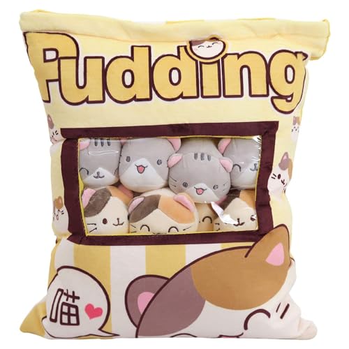 CALLOVE Nette Dekokissen Gefüllte Erdbeere Kreatives Spielzeug Abnehmbare Flauschige Kawaii Kitty Katze Plüsch Snack Kissen Pudding Dekorative Tier Puppen Bett Couch Geschenke von CALLOVE