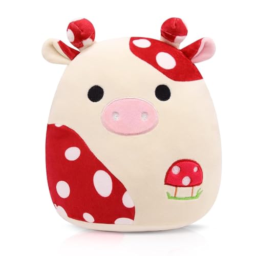 CALLOVE Pilz Kuh Plüschtier Rot, Stofftier Pilz Kuh 20cm, Kuscheltier Pilz Kuh Plush, Lustiges Pilzförmiges Kuh Plüsch Puppe Geschenk für Kinder B von CALLOVE