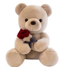 CALLOVE Teddybär mit Rose, Kawaii, Teddybär, Plüschtiere, Braun, Plüsch, Plüschtiere, Kollektion Plushdy Bär für Freundin, Kinder, 25 cm von CALLOVE