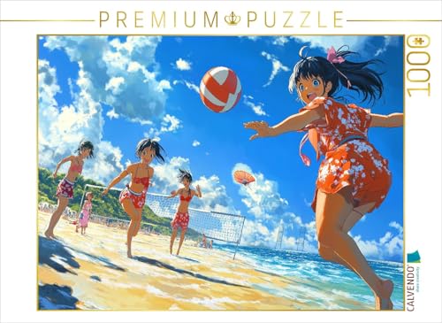 CALVENDO Puzzle Anime Volleyball Girls – Kawaii Manga-Szene am Strand in leuchtenden Farben | 1000 Teile Lege-Größe 64 x 48 cm Foto-Puzzle für glückliche Stunden von CALVENDO