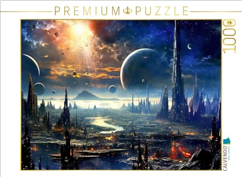 CALVENDO Puzzle Belebte Stadt auf einem fremden Planeten - Science Fiction | 1000 Teile Lege-Größe 64 x 48 cm Foto-Puzzle für glückliche Stunden von CALVENDO