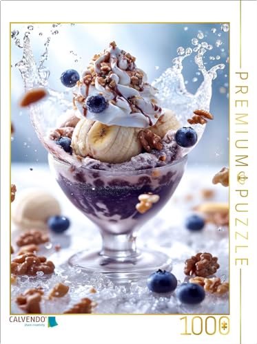 CALVENDO Puzzle Blaubeer-EIS mit Banane und Sahne Walnuss-Topping | 1000 Teile Lege-Größe 48 x 64 cm Foto-Puzzle für glückliche Stunden von CALVENDO