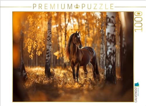 CALVENDO Puzzle Braunes Pferd im Herbstwald | 1000 Teile Lege-Größe 64 x 48 cm Foto-Puzzle für glückliche Stunden von CALVENDO