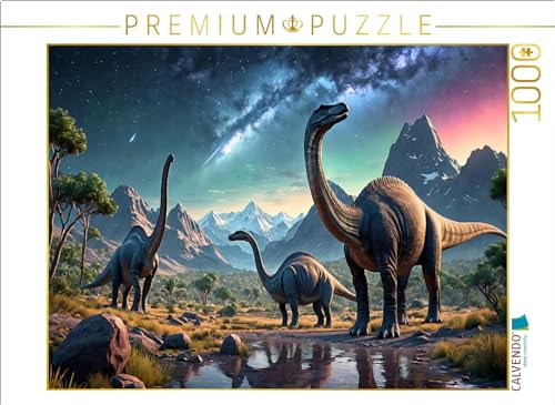 CALVENDO Puzzle Dinosaurier unter urzeitlichem Sternenhimmel | 1000 Teile Lege-Größe 64 x 48 cm Foto-Puzzle für glückliche Stunden von CALVENDO