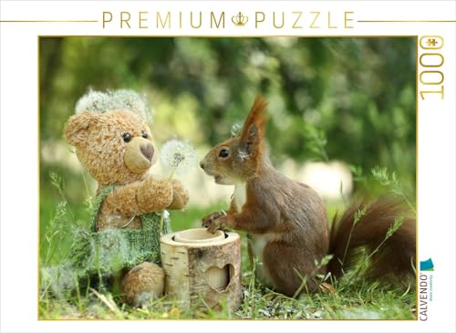 CALVENDO Puzzle Eichhörnchen und Teddy mit Pusteblume 1000 Teile Lege-Größe 64 x 48 cm Foto-Puzzle Bild von Birgit Cerny von CALVENDO