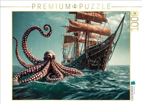 CALVENDO Puzzle Eine Riesenkrake bedroht EIN Segelschiff | 1000 Teile Lege-Größe 64 x 48 cm Foto-Puzzle für glückliche Stunden von CALVENDO