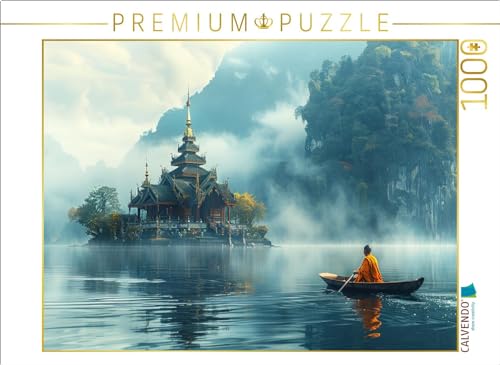 CALVENDO Puzzle Einsamer buddhistischer Tempel auf einem See am Morgen | 1000 Teile Lege-Größe 64 x 48 cm Foto-Puzzle für glückliche Stunden von CALVENDO