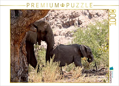 CALVENDO Puzzle Elefant mit Baby unterwegs. Jumbo - Auf den Spuren der Elefanten in Namibia 1000 Teile Lege-Größe 64 x 48 cm Foto-Puzzle Bild von Walter Imhof von CALVENDO