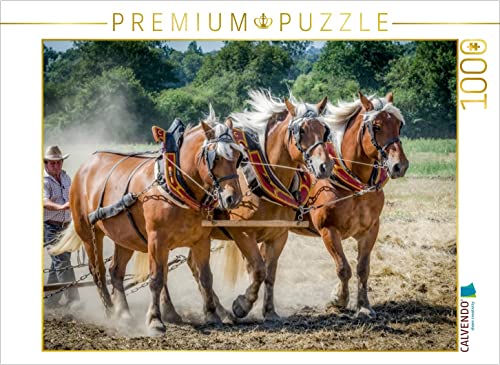 CALVENDO Puzzle Feldarbeit zu Pferde 1000 Teile Lege-Größe 64 x 48 cm Foto-Puzzle Bild von Alain Gaymard von CALVENDO