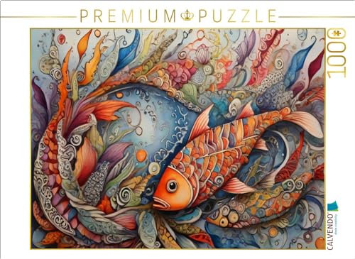 CALVENDO Puzzle Fisch, Zentangle, farbenfroh, Fantasie, fantasievoll, bunt, orange, Wasser, lustig, Tier, Kinderzimmer, Kinder | 1000 Teile Lege-Größe 64 x 48 cm Foto-Puzzle für glückliche Stunden von CALVENDO
