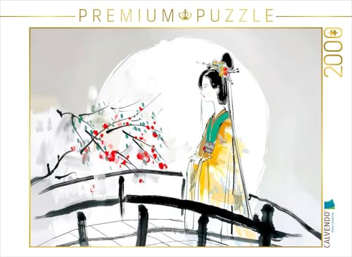 CALVENDO Puzzle Geisha auf der Brücke. Tuschemalerei | 2000 Teile Lege-Größe 90 x 67 cm Foto-Puzzle für glückliche Stunden von CALVENDO