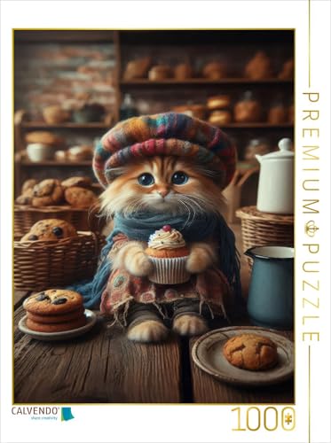 CALVENDO Puzzle In Einer Bäckerei probiert Diese kleine Katze einen Muffin | 1000 Teile Lege-Größe 48 x 64 cm Foto-Puzzle für glückliche Stunden von CALVENDO