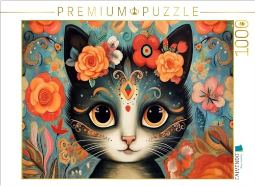 CALVENDO Puzzle Katze Im Stil von Frieda Kahlo | 1000 Teile Lege-Größe 64 x 48 cm Foto-Puzzle für glückliche Stunden von CALVENDO