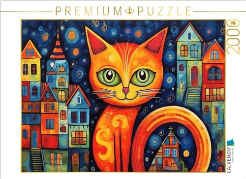 CALVENDO Puzzle Katze Im Stil von Friedensreich Hundertwasser II | 2000 Teile Lege-Größe 90 x 67 cm Foto-Puzzle für glückliche Stunden von CALVENDO