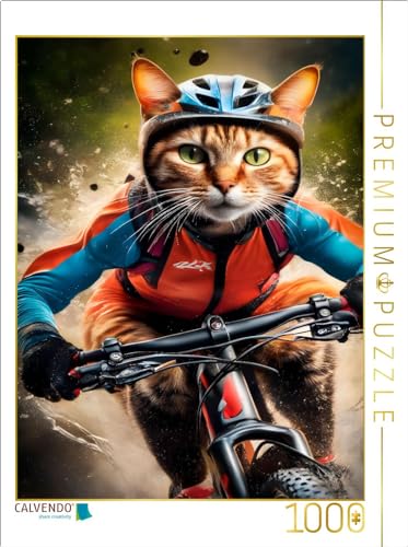 CALVENDO Puzzle Katze beim Outdoorsport – Mountainbiken | 1000 Teile Lege-Größe 48 x 64 cm Foto-Puzzle für glückliche Stunden von CALVENDO