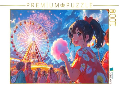 CALVENDO Puzzle Kawaii Anime Sommerfest – Riesenrad und Feuerwerk in Shoujo-Stil mit Yukata | 1000 Teile Lege-Größe 64 x 48 cm Foto-Puzzle für glückliche Stunden von CALVENDO