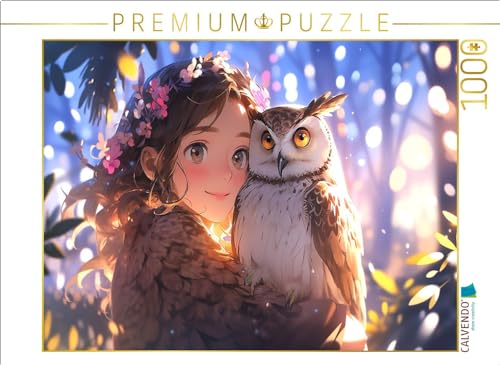 CALVENDO Puzzle Manga Illustration - Mädchen mit Eule Uhu | 1000 Teile Lege-Größe 64 x 48 cm Foto-Puzzle für glückliche Stunden von CALVENDO