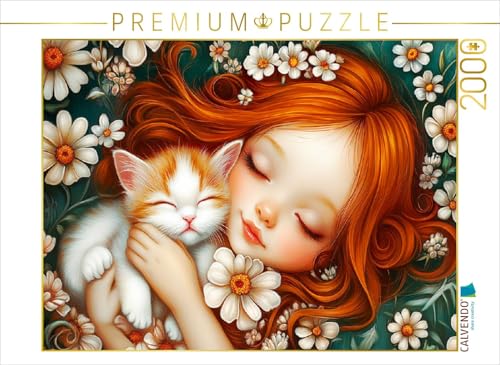 CALVENDO Puzzle Mödchen mit Katze | 2000 Teile Lege-Größe 90 x 67 cm Foto-Puzzle für glückliche Stunden von CALVENDO