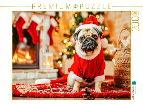 CALVENDO Puzzle Mops als Weihnachtsmann | 2000 Teile Lege-Größe 90 x 67 cm Foto-Puzzle für glückliche Stunden von CALVENDO