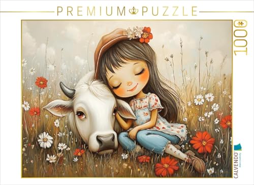 CALVENDO Puzzle Niedliches Mädchen mit Kuh | 1000 Teile Lege-Größe 64 x 48 cm Foto-Puzzle für glückliche Stunden von CALVENDO