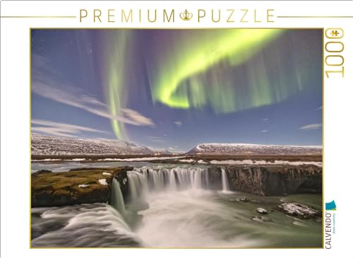 CALVENDO Puzzle Nordlicht über dem Godafoss Wasserfall in Island | 1000 Teile Lege-Größe 64 x 48 cm Foto-Puzzle für glückliche Stunden von CALVENDO