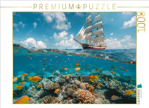 CALVENDO Puzzle Oben und unten - Segelschiff und Korallen mit Fischen | 1000 Teile Lege-Größe 64 x 48 cm Foto-Puzzle für glückliche Stunden von CALVENDO