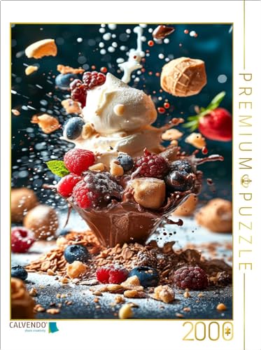 CALVENDO Puzzle Schokoladen-Vanille-Eiscreme mit frischen Früchten und getrockneten Haferflocken | 2000 Teile Lege-Größe 67 x 90 cm Foto-Puzzle für glückliche Stunden von CALVENDO