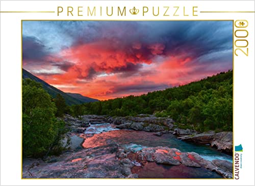 CALVENDO Puzzle Sehnsucht Norwegen - Brennender Sonnerungang am Svåne Fluss 2000 Teile Puzzle quer | 2000 Teile Lege-Größe 90 x 67 cm Foto-Puzzle für glückliche Stunden von CALVENDO