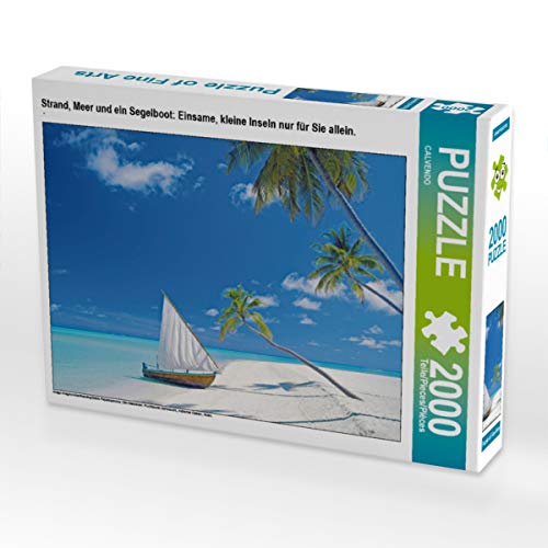 CALVENDO Puzzle Strand, Meer und EIN Segelboot: Einsame, kleine Inseln nur für Sie allein. 2000 Teile Lege-Größe 90 x 67 cm Foto-Puzzle Bild Verlag von CALVENDO