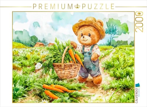 CALVENDO Puzzle Teddy erntet Möhren im Feld | 2000 Teile Lege-Größe 90 x 67 cm Foto-Puzzle für glückliche Stunden von CALVENDO