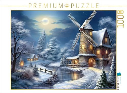 CALVENDO Puzzle Winterlandschaft mit Windmühle | 1000 Teile Lege-Größe 64 x 48 cm Foto-Puzzle für glückliche Stunden von CALVENDO