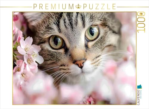 CALVENDO Puzzle Wunderschöne Tigerkatze im Frühling | 1000 Teile Lege-Größe 64 x 48 cm Foto-Puzzle für glückliche Stunden von CALVENDO